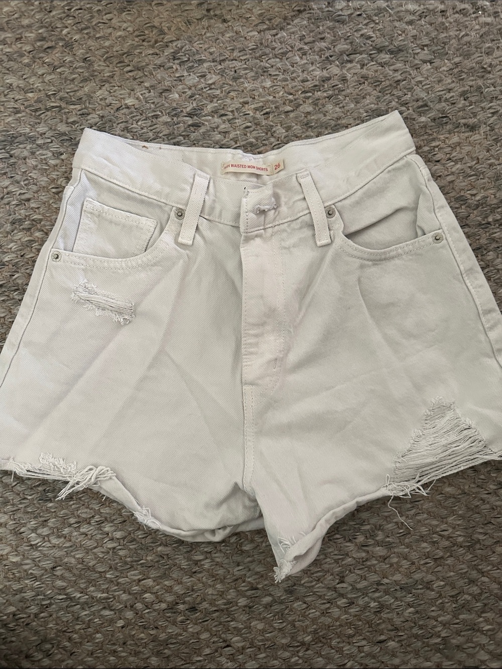 Levi's White High-Waist Distressed Denim Shorts
